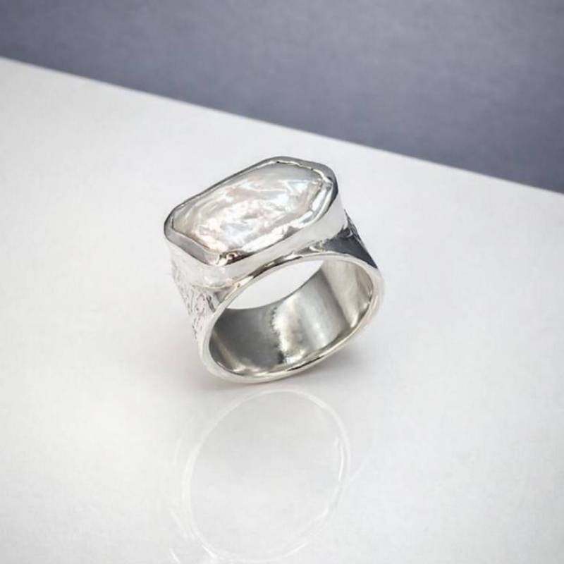 Χειροποίητο Ασημένιο Δαχτυλίδι “Fire” με Φυσικό Μαργαριτάρι Μπαρόκ
