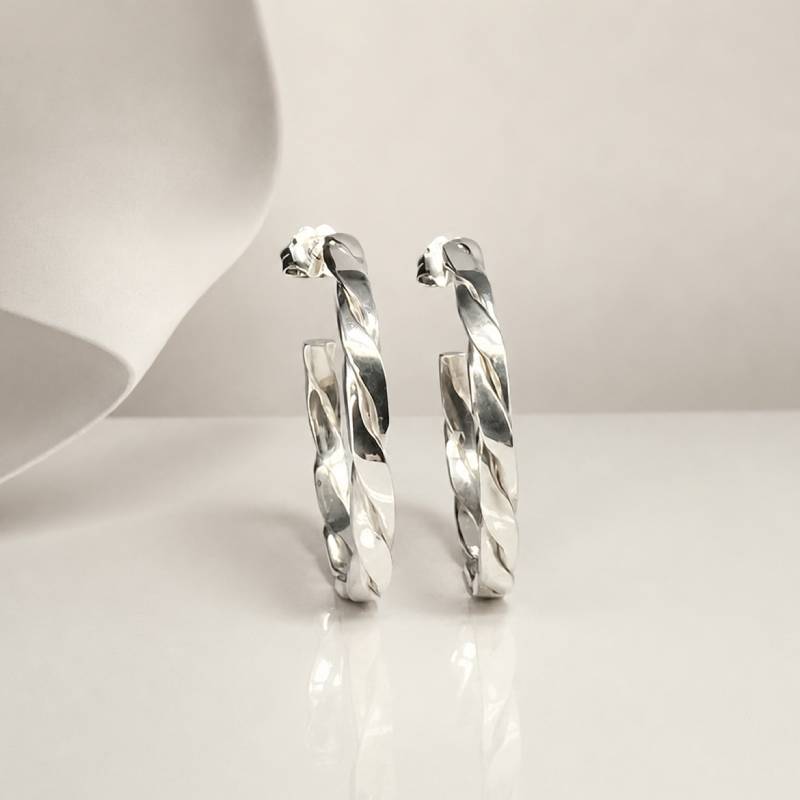 925 Sterling Silver Handcrafted Hoops – Lines Collection
