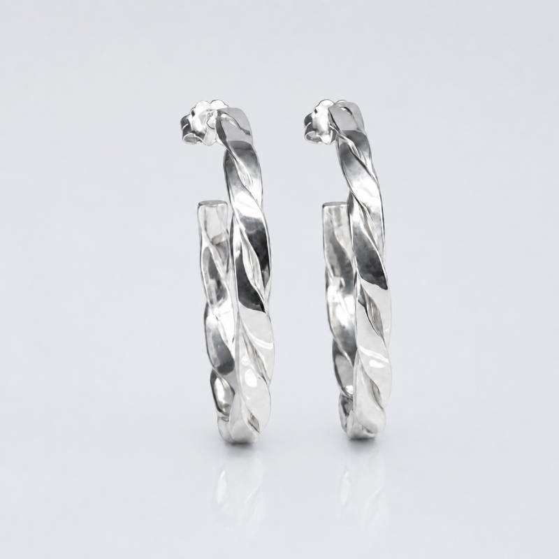 925 Sterling Silver Handcrafted Hoops – Lines Collection